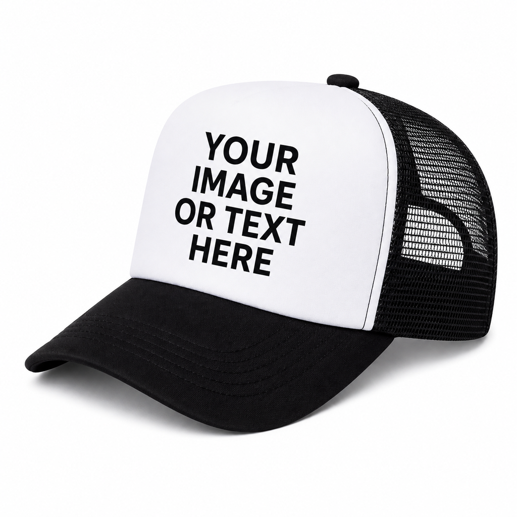 CUSTOM TRUCKER HAT BLACK WHITE