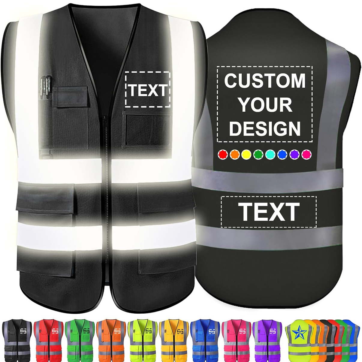 CUSTOM HI-VIS SAFTEY VEST BLACK