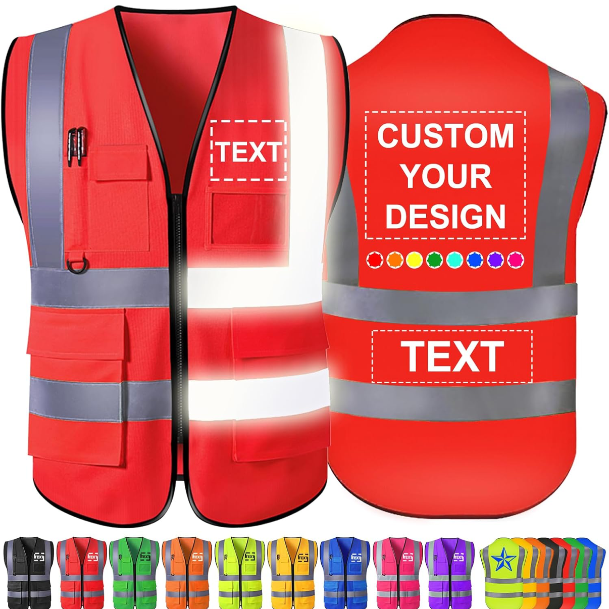 CUSTOM HI-VIS SAFTEY VEST RED